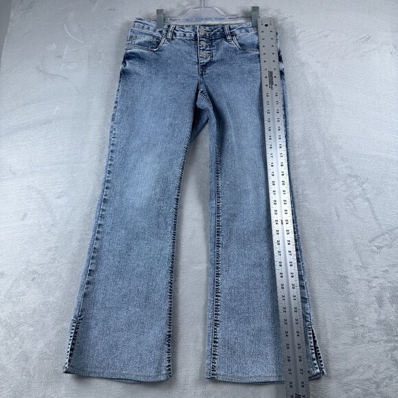 Venus Flare Leg Jeans Womens Size 10 Ankle Slit Button Fly Acid Wash Blue - Picture 11 of 12